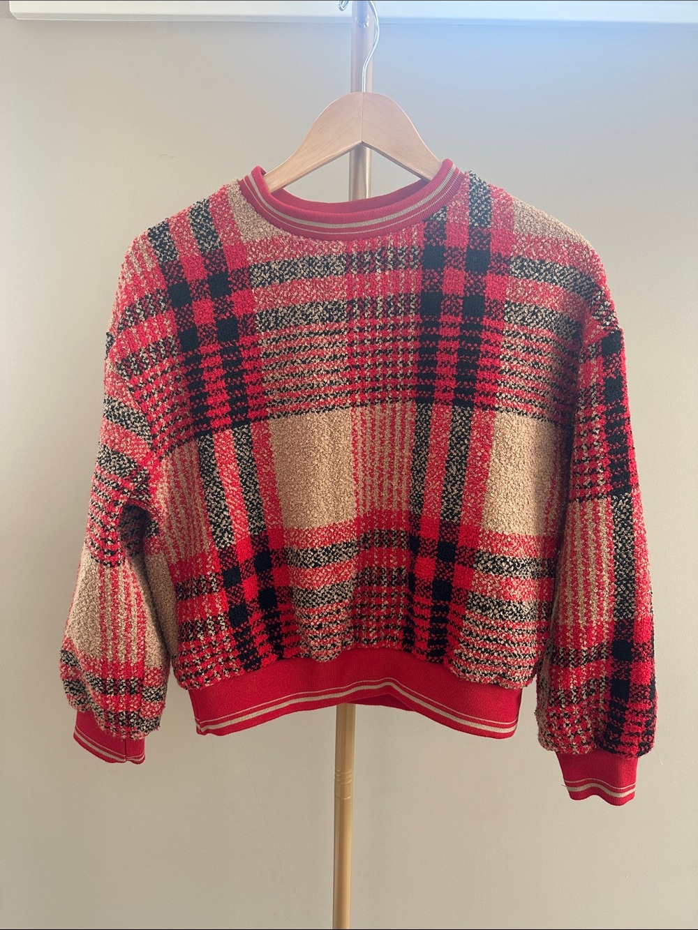 Molly Bracken Lili Sidonio Red Plaid Cropped Sweater Women’s S Preppy